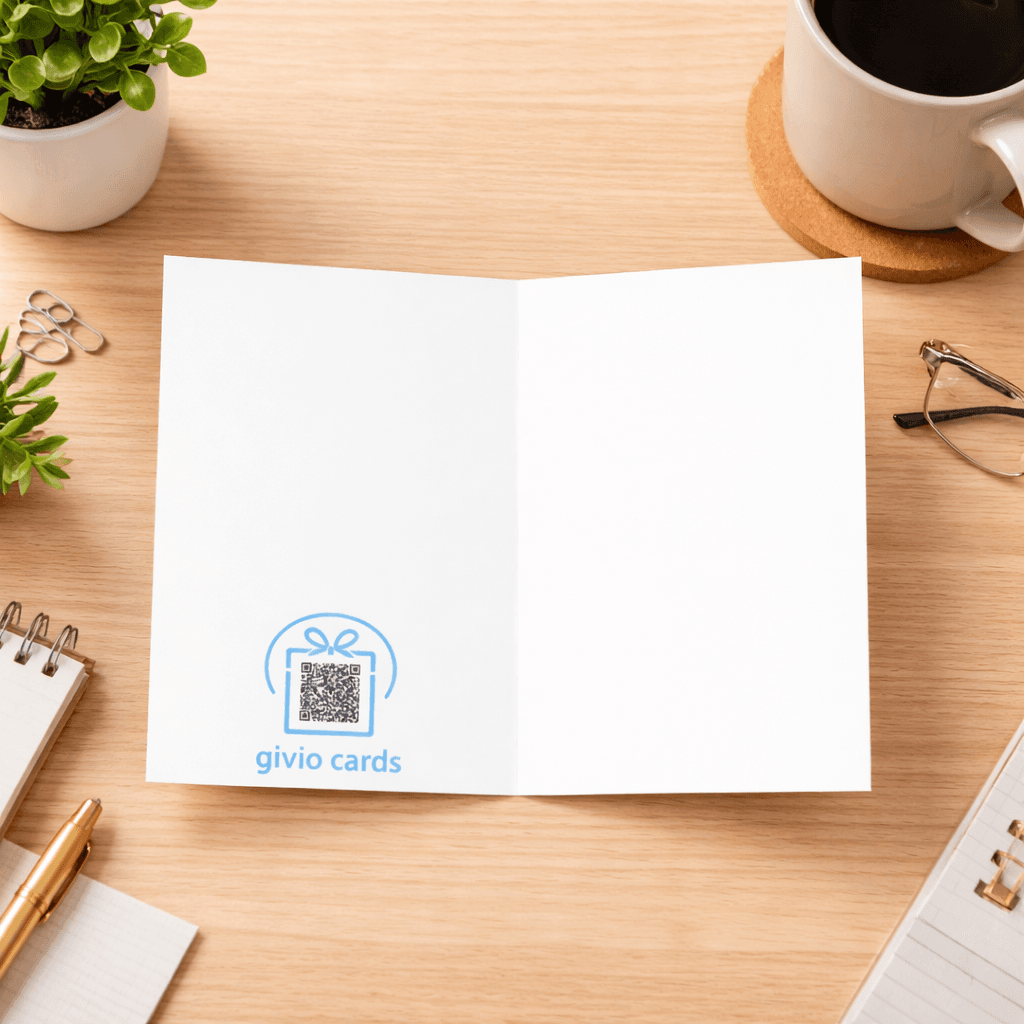 Inside view of a Givio card showing a QR code and message